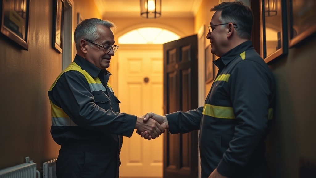 Engineer shaking hands with a New Southgate homeowner after locating their leak